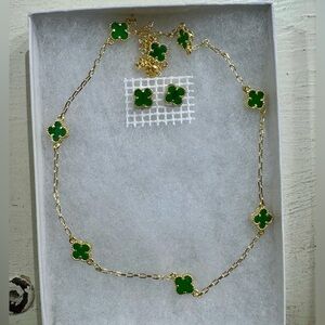 Gold Filled Green Clover Necklace and Earring Set